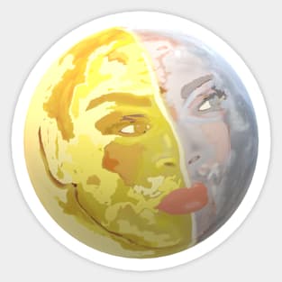 Woman's Face in Sun and Moon (Black Background) Sticker